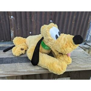 Disney Parks Pluto Plush Dog Stuffed Animal Laying Down Tongue Out Toy Doll 14"